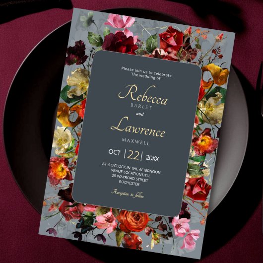 Chic botanisch-graue Hochzeit Einladung