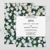 Chic botanische Blüten Weiße Rosen Blumenzehen Einladung (Vorne/Hinten)