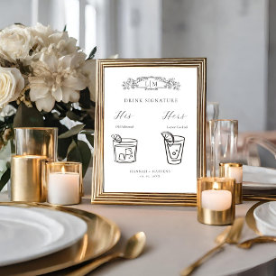 Chic Botanisches Wappen Unterschrift Drink Hochzei Poster