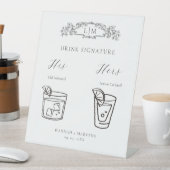 Chic Botanisches Wappen Unterschrift Drink Hochzei Sockelschild (In Situ)