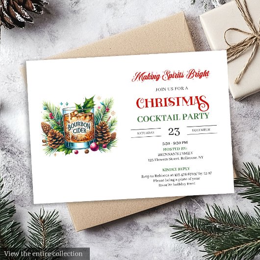 Chic bourbon printable holiday cocktails party einladung