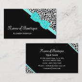 Chic Boutique Black and White Leopard Aqua Ribbon Visitenkarte (Vorne/Hinten)