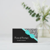 Chic Boutique Black and White Leopard Aqua Ribbon Visitenkarte (Stehend Vorderseite)