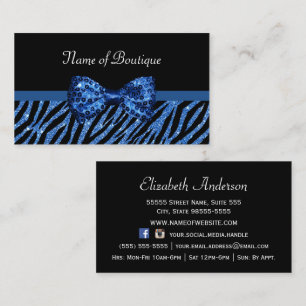 Chic Boutique Blue Zebra Print IMITATE Glitz Bow Visitenkarte