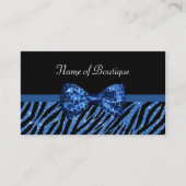Chic Boutique Blue Zebra Print IMITATE Glitz Bow Visitenkarte (Vorderseite)