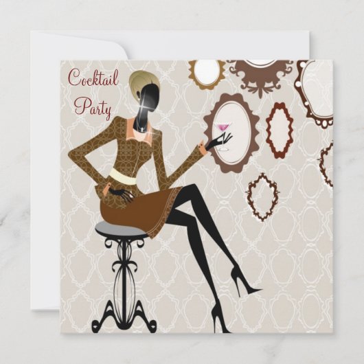 Chic Boutique Damask Cocktail Party Einladung (Vorderseite)