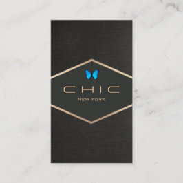 Chic Boutique Imitate Black Linen Blue Butterfly Visitenkarte