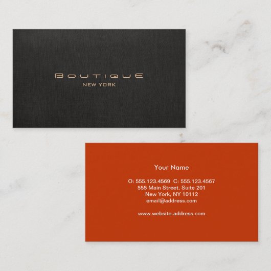 Chic Boutique Imitate Black Linen Business Card Visitenkarte (Vorne/Hinten)