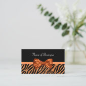 Chic Boutique Orange Zebra Print IMITATE Glitz Bow Visitenkarte (Stehend Vorderseite)