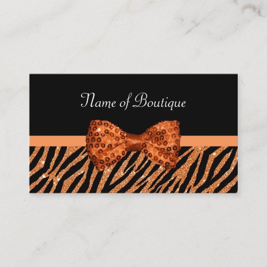Chic Boutique Orange Zebra Print IMITATE Glitz Bow Visitenkarte (Vorderseite)