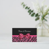 Chic Boutique Pink Zebra Print IMITATS Glitz Bow Visitenkarte (Stehend Vorderseite)