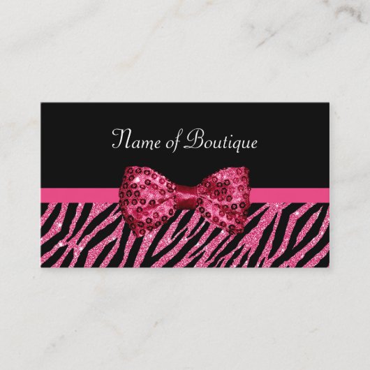 Chic Boutique Pink Zebra Print IMITATS Glitz Bow Visitenkarte (Vorderseite)