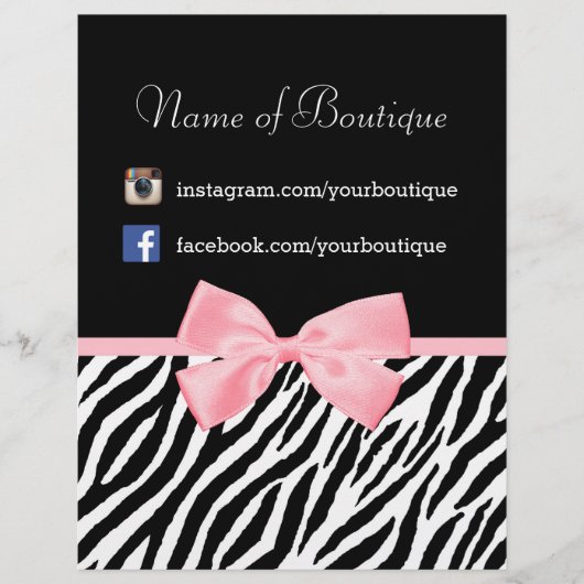 Chic Boutique Zebra Pink Bow Werbeaktion Marketing Flyer (Vorne)