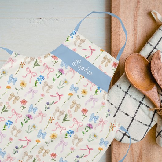 Chic Bow blue Floral Elegance Pattern Baking Schürze