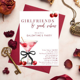 Chic Bow Cherry Martini Galentines Dinner Party Einladung
