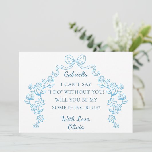Chic Bow etwas Blue Crew Brautparty Vorschlag Karte (Stehend Vorderseite)