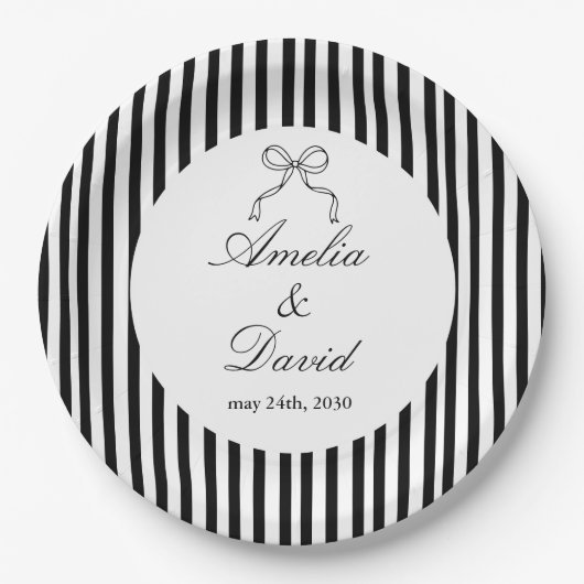 Chic Bow Minimalist Stripe Black White Pappteller (Vorderseite)