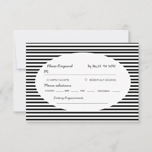 Chic Bow Minimalist Stripe Black White RSVP Karte (Vorderseite)