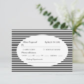 Chic Bow Minimalist Stripe Black White RSVP Karte (Stehend Vorderseite)