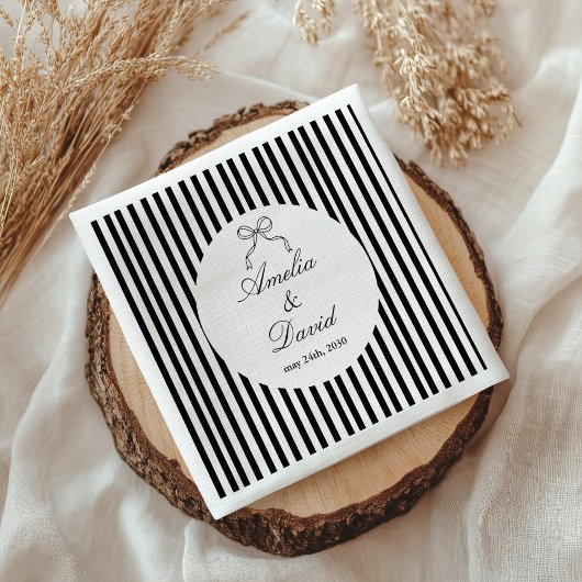 Chic Bow Minimalist Stripe Black White Serviette