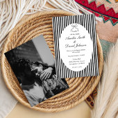 Chic Bow Minimalist Stripe Black white Wedding  Einladung