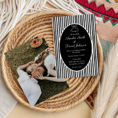 Chic Bow Minimalist Stripe Black white Wedding  Einladung