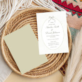 Chic Bow Minimalist Stripe Green Wedding  Einladung