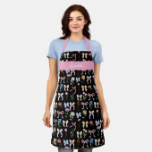 Chic Bow Pink Black Floral Elegance Pattern Baking Schürze (Getragen)