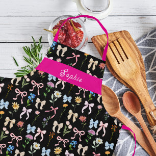 Chic-Bow Pink-Schwarz-Blumen-Eleganz-Muster-Backen Schürze
