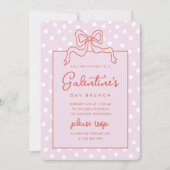 Chic Bow Polka Dot Galentine's Day Brunch Einladung (Vorderseite)