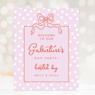 Chic Bow Polka Dot Galentine's Day Party Willkomme Poster