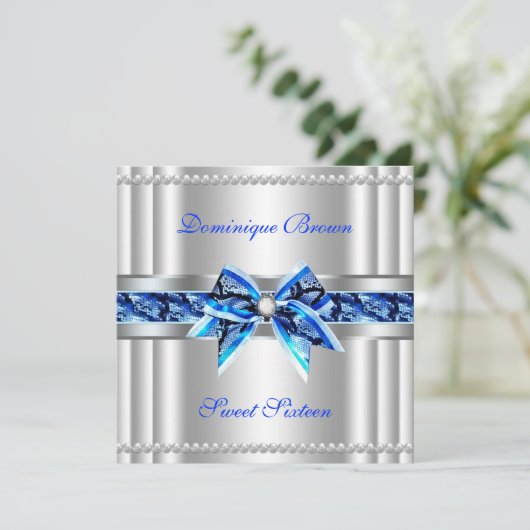 Chic Bow Silver Invasion Einladung (Stehend Vorderseite)