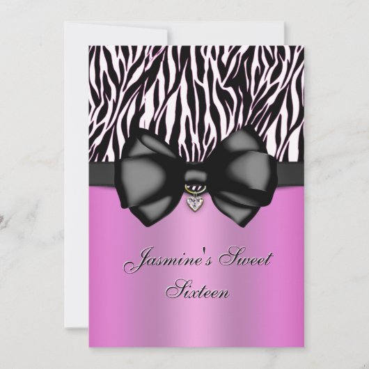 Chic Bowed Zebra Print 5 x 7 Einladung [Rosa] (Vorderseite)