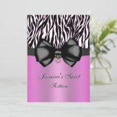 Chic Bowed Zebra Print 5 x 7 Einladung [Rosa] (Stehend Vorderseite)