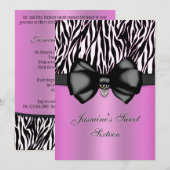 Chic Bowed Zebra Print 5 x 7 Einladung [Rosa] (Vorne/Hinten)