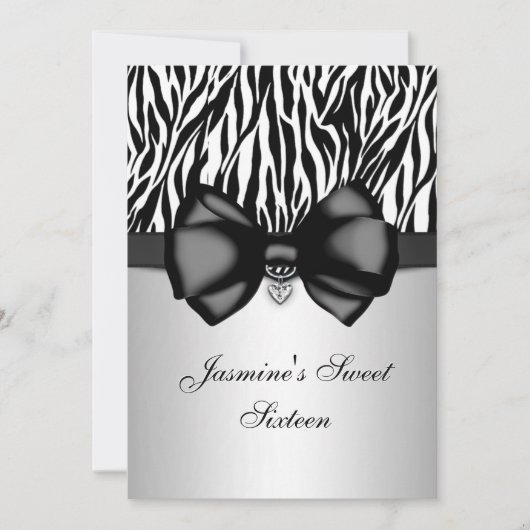 Chic Bowed Zebra Print 5 x 7 Einladung [Silber] (Vorderseite)