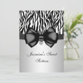 Chic Bowed Zebra Print 5 x 7 Einladung [Silber] (Stehend Vorderseite)