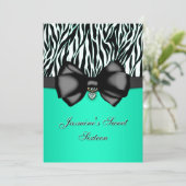 Chic Bowed Zebra Print Invite [Aquamarin] Einladung (Stehend Vorderseite)