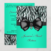 Chic Bowed Zebra Print Invite [Aquamarin] Einladung (Vorne/Hinten)