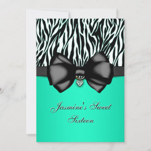Chic Bowed Zebra Print Invite [Aquamarin] Einladung