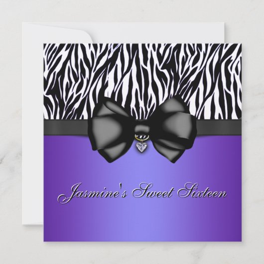 Chic Bowed Zebra Print Invite [Lila] Einladung (Vorderseite)