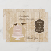 Chic braune Vogelkäfig, Liebesvögel Danke Einladung (Vorne/Hinten)