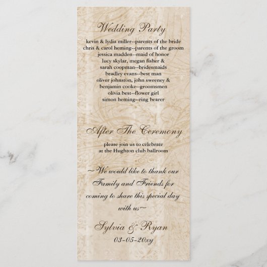 Chic brauner Vogelkäfig, Liebesvögel Hochzeitsprog Programm (Rückseite)