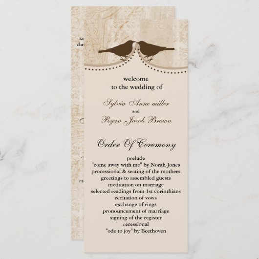 Chic brauner Vogelkäfig, Liebesvögel Hochzeitsprog Programm (Vorne/Hinten)