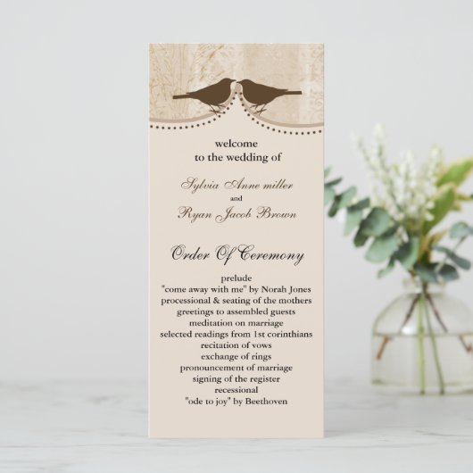 Chic brauner Vogelkäfig, Liebesvögel Hochzeitsprog Programm (Stehend Vorderseite)