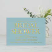 Chic Brautparty Foto Typografie Aquamarin Gold Folieneinladung (Stehend vorne)