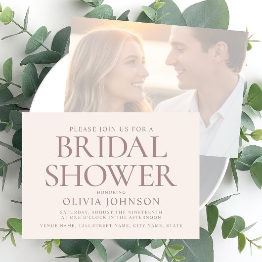 Chic Brautparty Foto Typografie Blassrosa Einladung