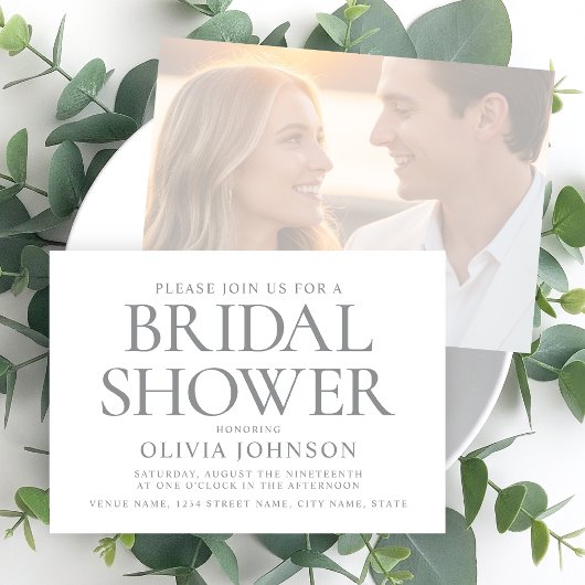 Chic Brautparty Foto Typografie Grau Weiß Einladung