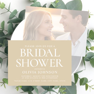 Chic Brautparty Foto Typografie Hochzeit Beige Einladung