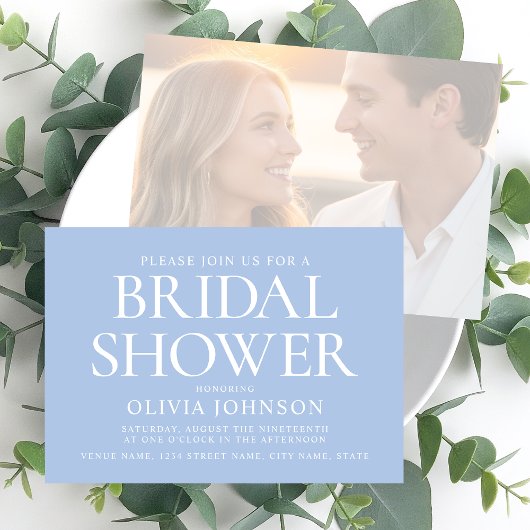 Chic Brautparty Foto Typografie Wedding Blue Einladung